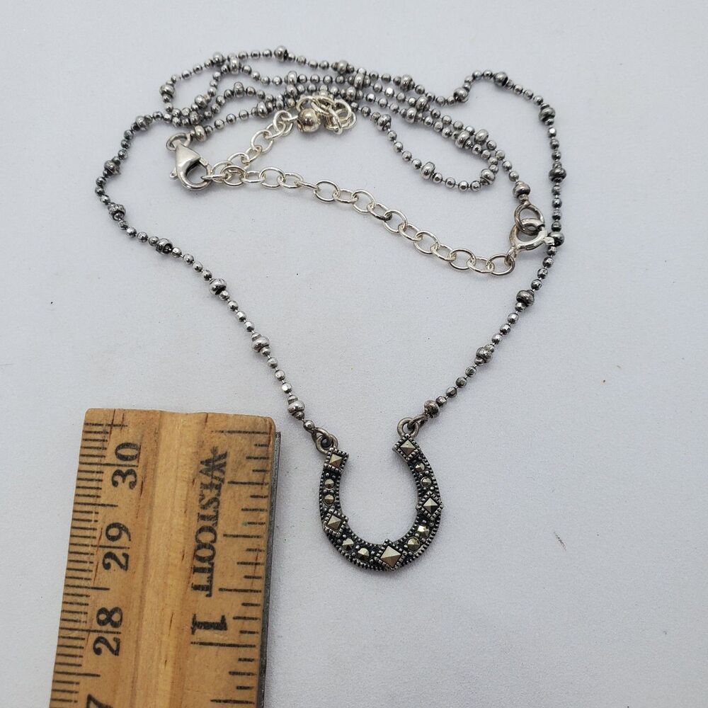 Sterling Silver Horseshoe and Marcasite Necklace 16" 925